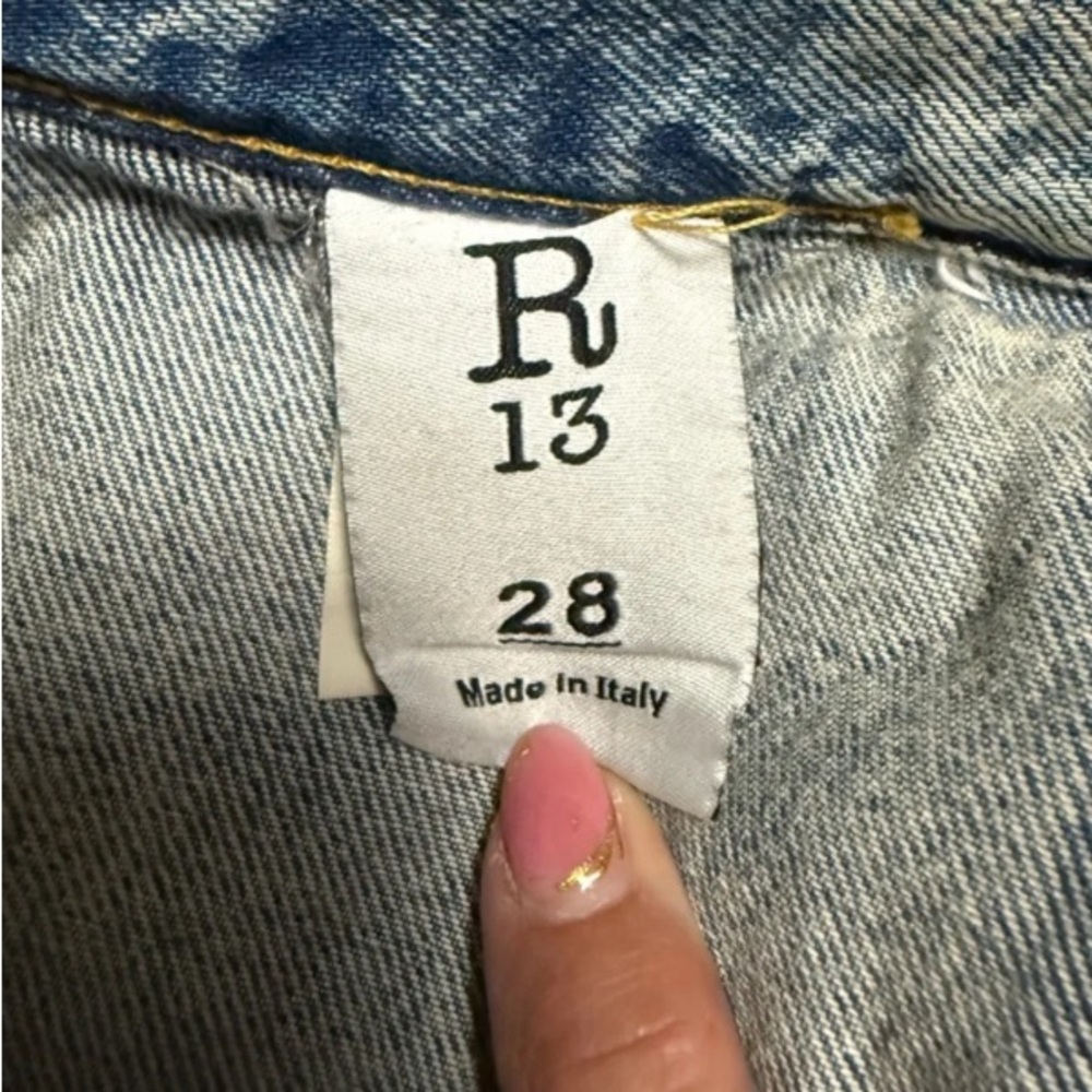 R13 Double Classic Shredded Skirt Jeans 28 Leyton Blue Distressed Layered Denim - Picture 11 of 14